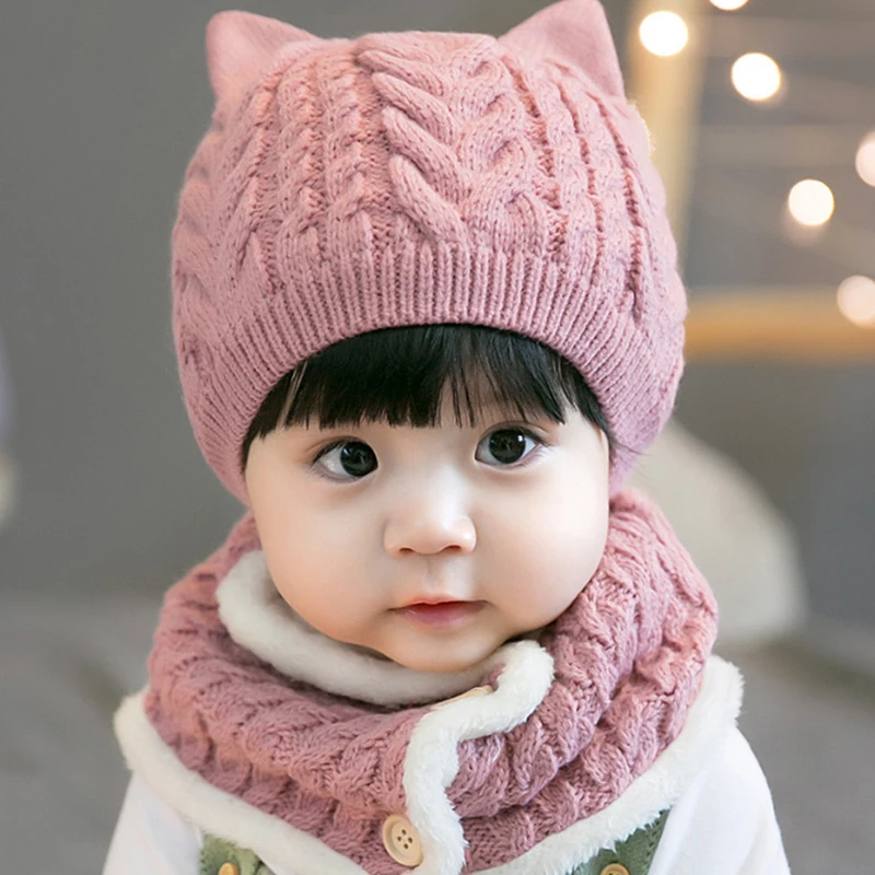 Милый детский шарф красного цвета зимний комплект с шапкой теплая вязальная