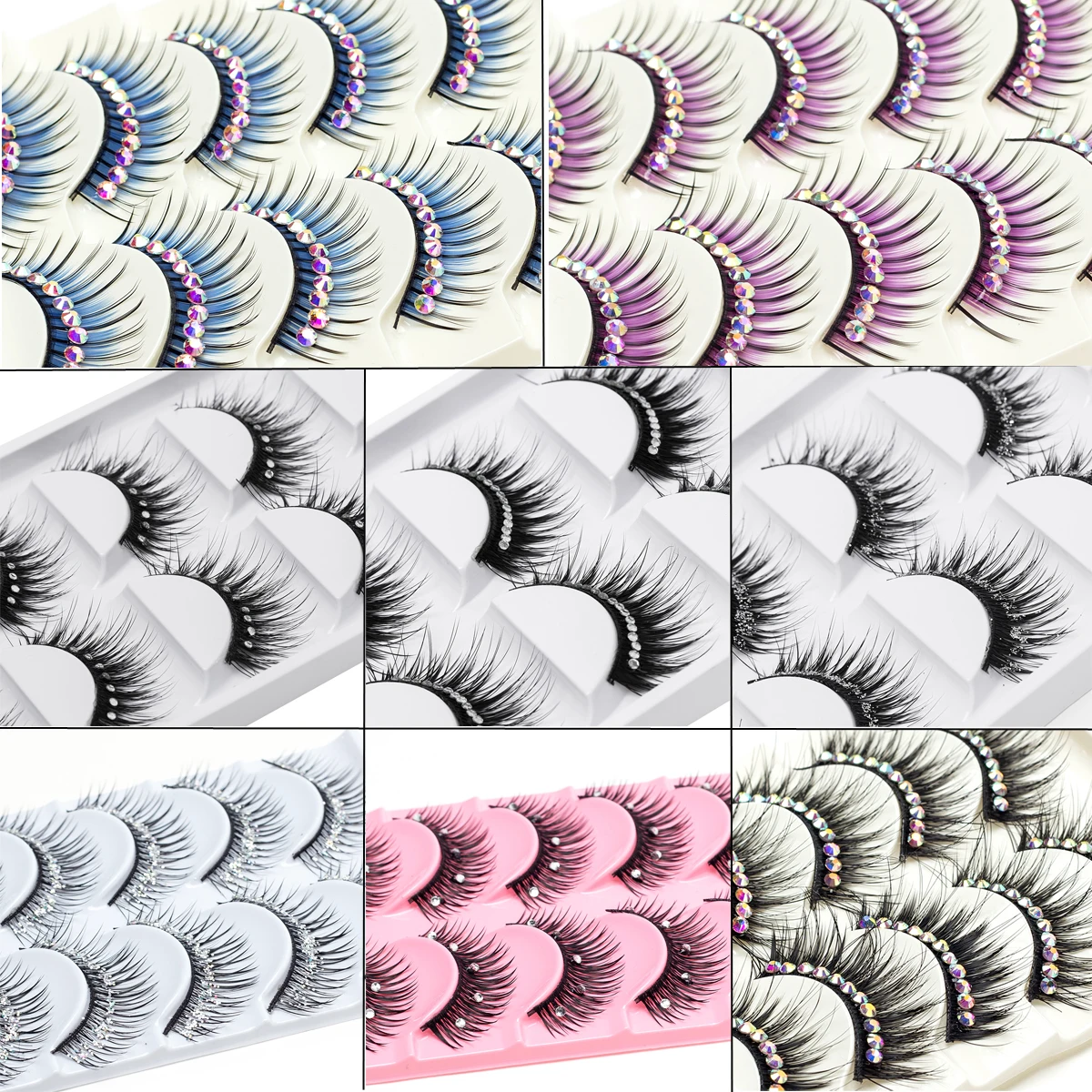 

ICYCHEER 5 Pairs Makeup False Diamond Eyelashes Natural Lashes Extension Handmade Long Mink Lash Glitter Fake Eyelash Cosmetics