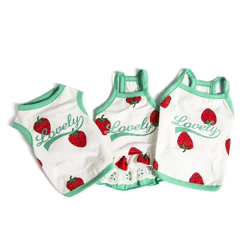 

Cute Dog Clothes Cotton Teddy Puppy Pet Clothing Strawberry Vest Skirt for Chihuahua Yorkshire Pet T-shirt Cat Costume