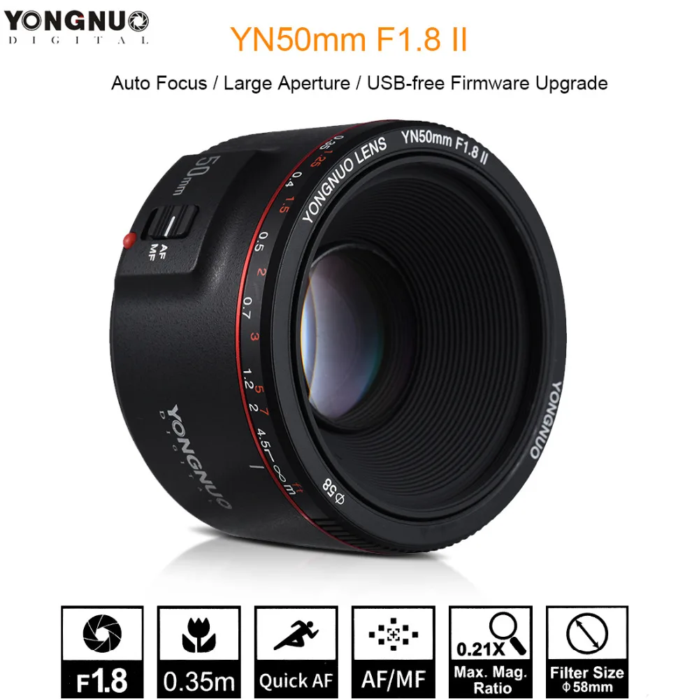 YONGNUO YN50mm F1.8 II Автофокус 50 мм стандартный объектив с большой диафрагмой для Canon EOS