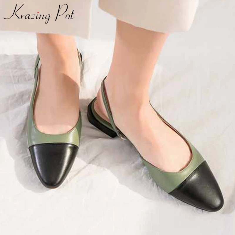 Krazing Pot full grain leather brand elastic band round toe European design mixed color gladiator all-match low heels pumps L72
Krazing Pot full grain leather brand elastic band round toe European design mixed color gladiator all-match low heels pumps L72