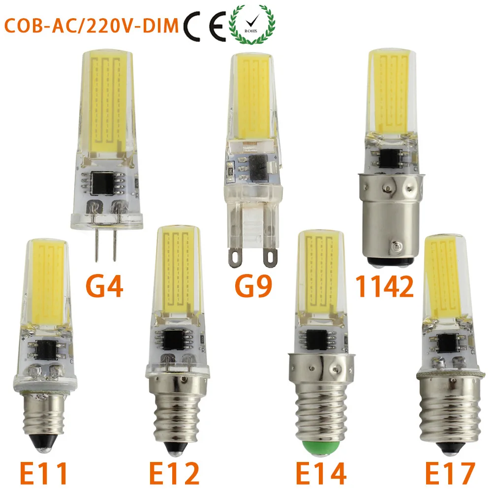 3 Вт G4 G9 затемнения светодиодный лампа E11 E12 E14 E17 1142 COB светильник 110V 220V AC лампада LED