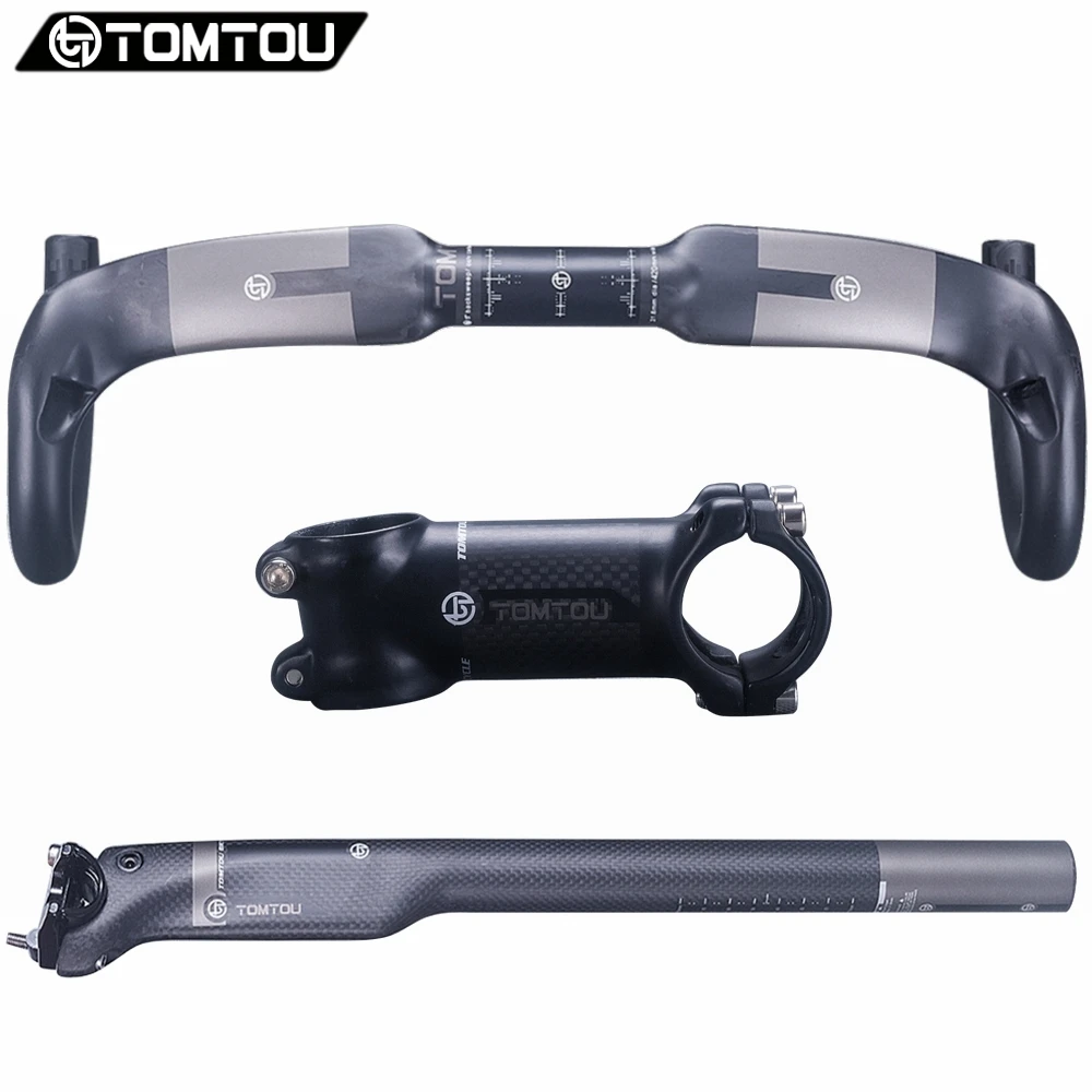 TOMTOU Full Carbon Fibre Road Cycling Handlebar + Bicycle Seatpost + Bike Stem Matte Black - TX5T86
TOMTOU Full Carbon Fibre Road Cycling Handlebar + Bicycle Seatpost + Bike Stem Matte Black - TX5T86