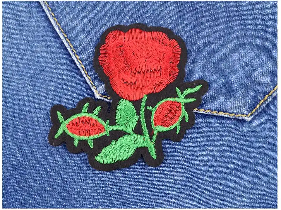 Embroidery Red Flower Iron On Patches For Clothes 3D Applique Flower Embroidery Patches For Clothing Fabric DIY Ironing Stickers (10)