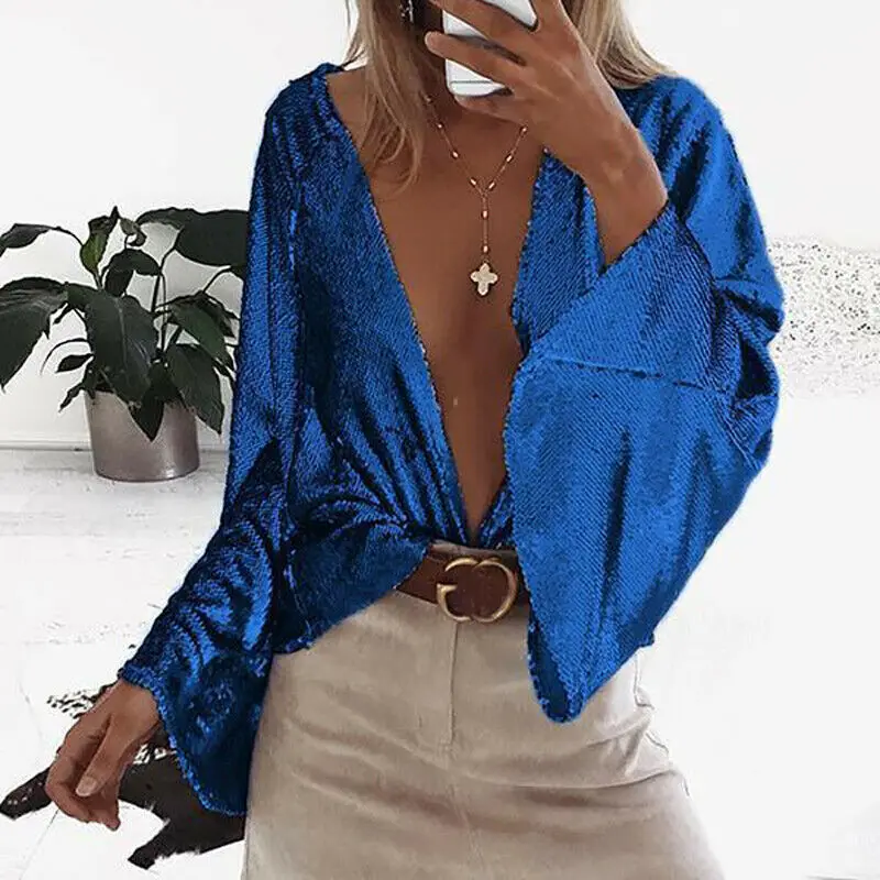 Blusas Mujer De Moda 2019 Women Long Sleeves Sequins Deep V Patchwork Casual Irregular Jacket Coat Tops
Blusas Mujer De Moda 2019 Women Long Sleeves Sequins Deep V Patchwork Casual Irregular Jacket Coat Tops