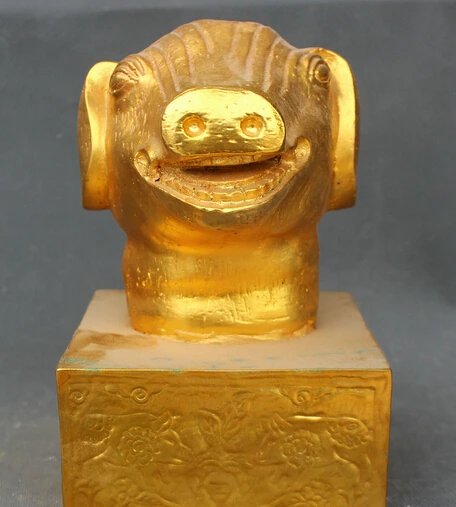 JP S0524 8" Chinese Copper Gilt Gold Zodiac Year Dog Head imperial Seal Stamp Signet
JP S0524 8" Chinese Copper Gilt Gold Zodiac Year Dog Head imperial Seal Stamp Signet