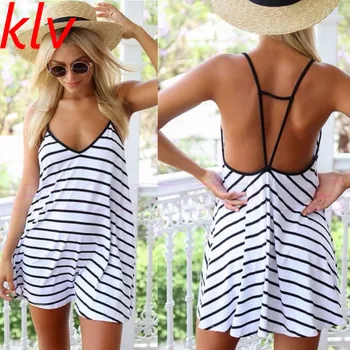 KLV 2018 Fashion Women Summer Mini Dress Striped Sexy Spaghetti Strap Sleeveless Short Beach Above Knee Dress Casual Newest 1pc
KLV 2018 Fashion Women Summer Mini Dress Striped Sexy Spaghetti Strap Sleeveless Short Beach Above Knee Dress Casual Newest 1pc