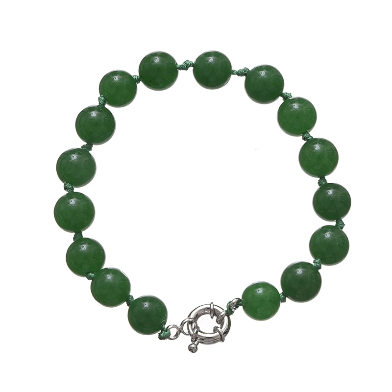 

Hot-selling 10mm natural emerald green beads Malay jade with noble chain findings 7inch wholesale for female
