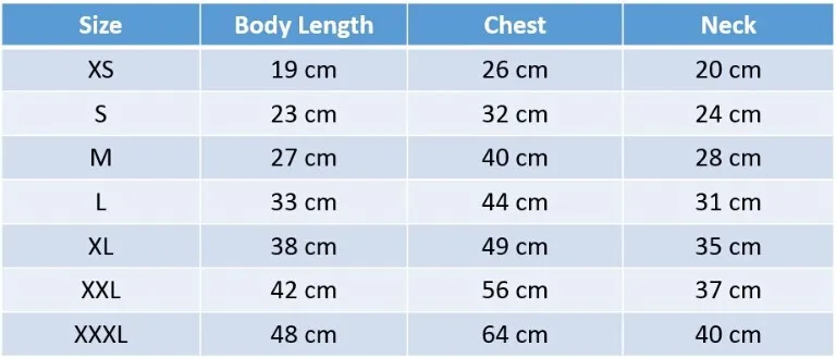 dog hoodies size