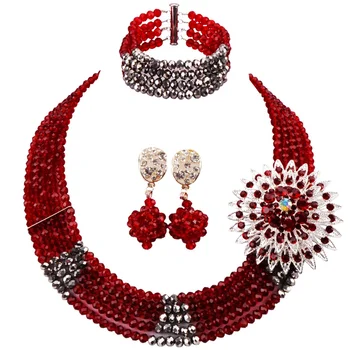 Widely Popular Handmade Wine Silver Plated Nigerian Women Crystal Beads Necklace Jewelry Sets for Anniversary Gift 5C-SJ-19
Widely Popular Handmade Wine Silver Plated Nigerian Women Crystal Beads Necklace Jewelry Sets for Anniversary Gift 5C-SJ-19