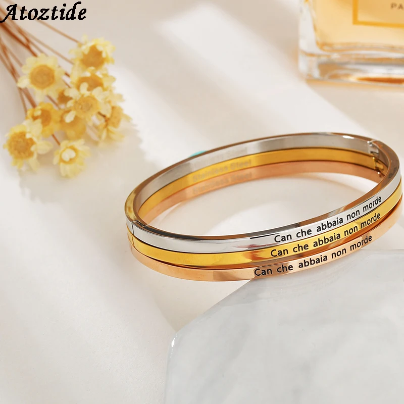 Atoztide Trendy Golden Love Inspirational Bracelet Stainless Steel Italian Lucky Cuff Bangles Women Letter Bangle Gifts
Atoztide Trendy Golden Love Inspirational Bracelet Stainless Steel Italian Lucky Cuff Bangles Women Letter Bangle Gifts