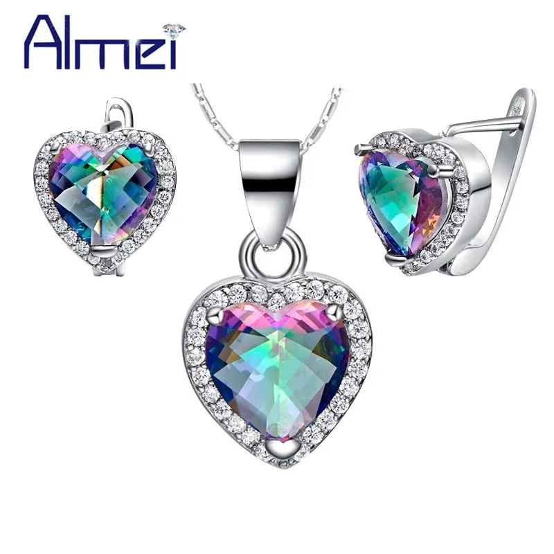Almei Wedding Heart Jewelry Sets Silver Jewelry With Muliticolor Stone Rainbow Blue Pink for Women Necklace Earrings 2017 T481NR
Almei Wedding Heart Jewelry Sets Silver Jewelry With Muliticolor Stone Rainbow Blue Pink for Women Necklace Earrings 2017 T481NR
