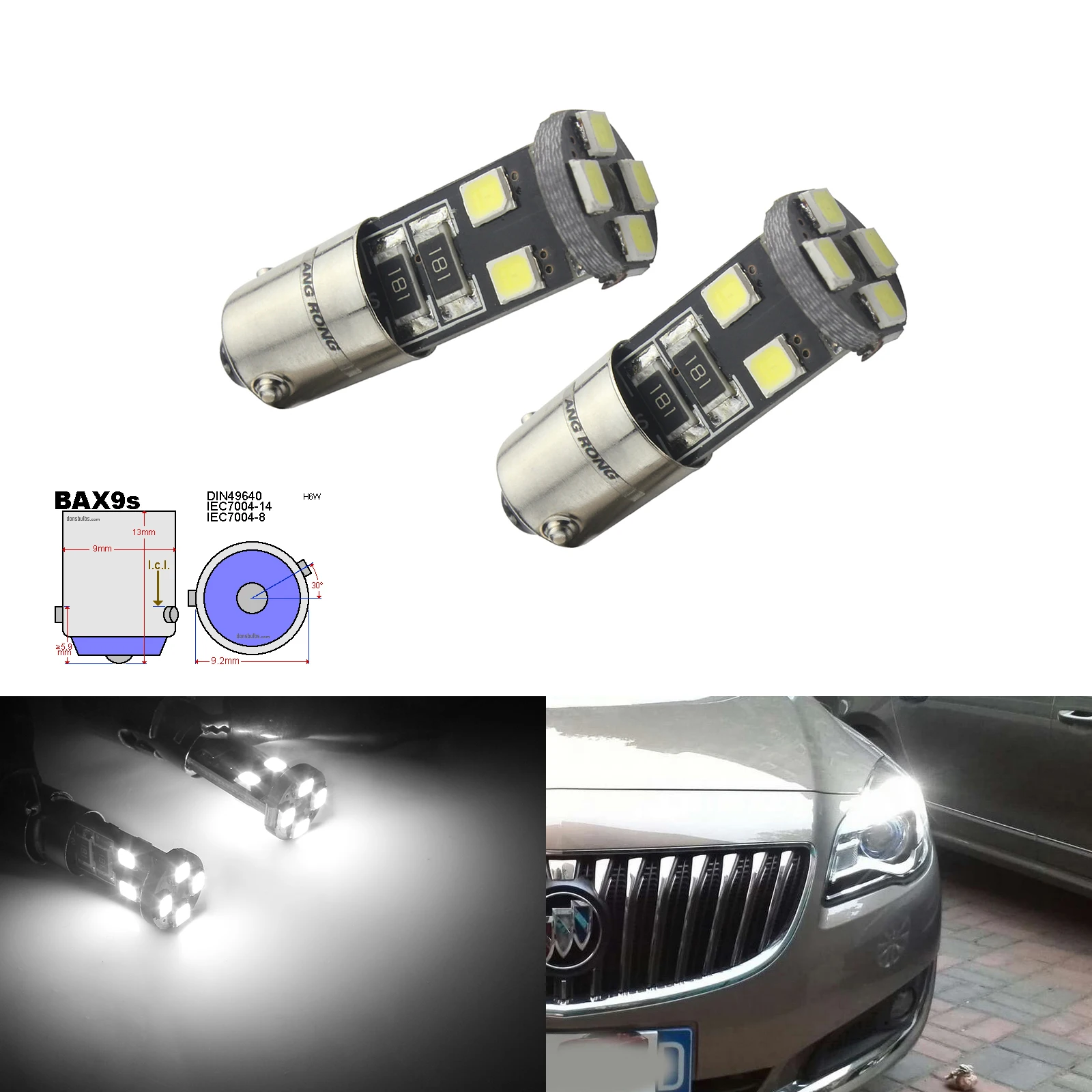 ANGRONG 10x BAX9S H6W супер белый 6000K 8 SMD 2835 Светодиодный автомобильный боковой светильник