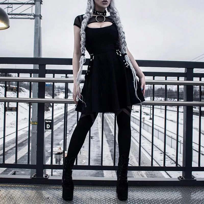 Newest Punk Style Women Dress Gothic Summer Casual Black Streetwear Sexy Pleated Hollow Off Short Sleeve Mini Dresses
Newest Punk Style Women Dress Gothic Summer Casual Black Streetwear Sexy Pleated Hollow Off Short Sleeve Mini Dresses