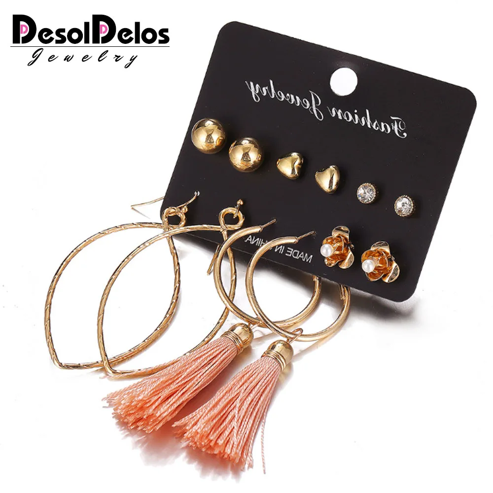 6 Pcs/Set Fashion Geometric Vintage Stud Earrings For Woman Contrast Tassel Round Gold Black Color Earrings Set Jewelry 2019
6 Pcs/Set Fashion Geometric Vintage Stud Earrings For Woman Contrast Tassel Round Gold Black Color Earrings Set Jewelry 2019