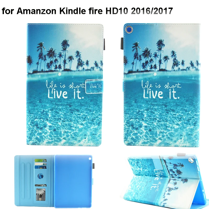 Мягкий чехол-бумажник из ТПУ с рисунком для Amazon Fire HD 10 2019 подставкой HD10 2017 2016 |
