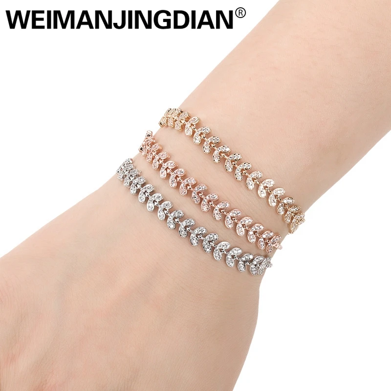 WEIMANJINGDIAN Pave Setting Cubic Zirconia Crystal CZ Leaf Bracelets for Women in Rose Gold Color / White Gold Colors
WEIMANJINGDIAN Pave Setting Cubic Zirconia Crystal CZ Leaf Bracelets for Women in Rose Gold Color / White Gold Colors