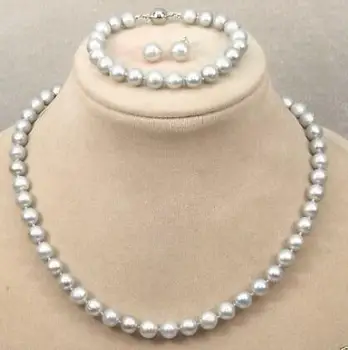 free shipping 8-9mm Elegant Gray Natural Freshwater Pearl Necklace 18" Bracelet 7.5" earring
free shipping 8-9mm Elegant Gray Natural Freshwater Pearl Necklace 18" Bracelet 7.5" earring