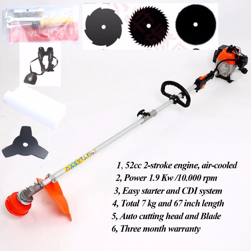 Image 2 in 1 Heavy Duty 52cc Petrol Powered Strimmer, Grass Trimmer, Brush Cutter   3 Blade factory selling