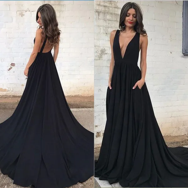 Sexy Long Prom Dress Black Satin Deep V Neck Backless Simple Evening Dresses Womens Plus Size Formal Special Event Party Gowns
Sexy Long Prom Dress Black Satin Deep V Neck Backless Simple Evening Dresses Womens Plus Size Formal Special Event Party Gowns