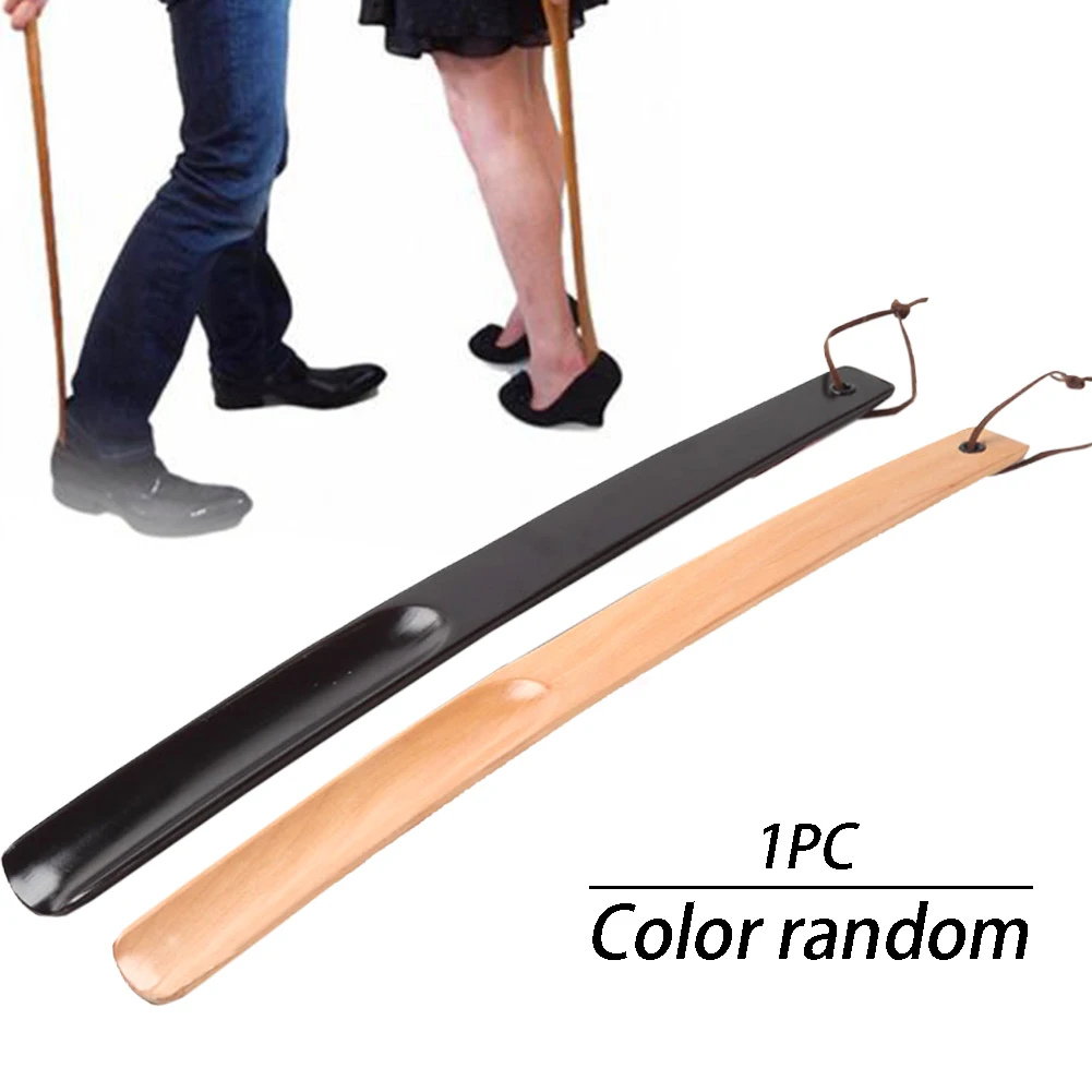 Portable Odor Resistant Pull Spoon Long Handle Wooden Shoe Horn Athletic Hanging Loop Hotel Home Wearing Durable Random Color | Обувь