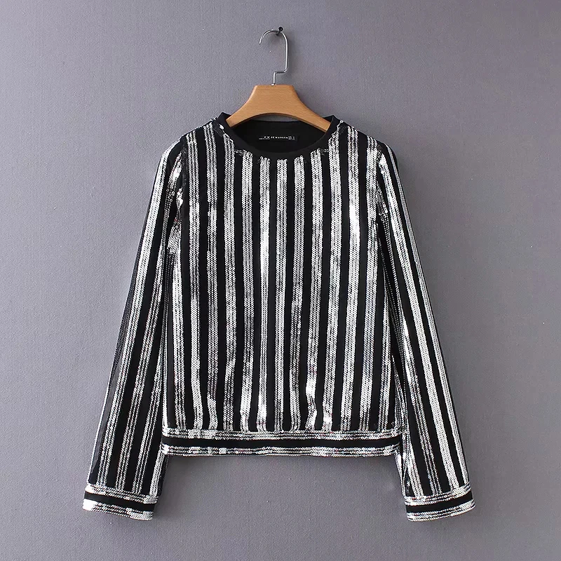Women New Spring Fashion Shining Blouse Female Long Sleeve Striped Sequined Shirts Womens O-neck Tops 2019 blusas mujer de moda
Women New Spring Fashion Shining Blouse Female Long Sleeve Striped Sequined Shirts Womens O-neck Tops 2019 blusas mujer de moda
