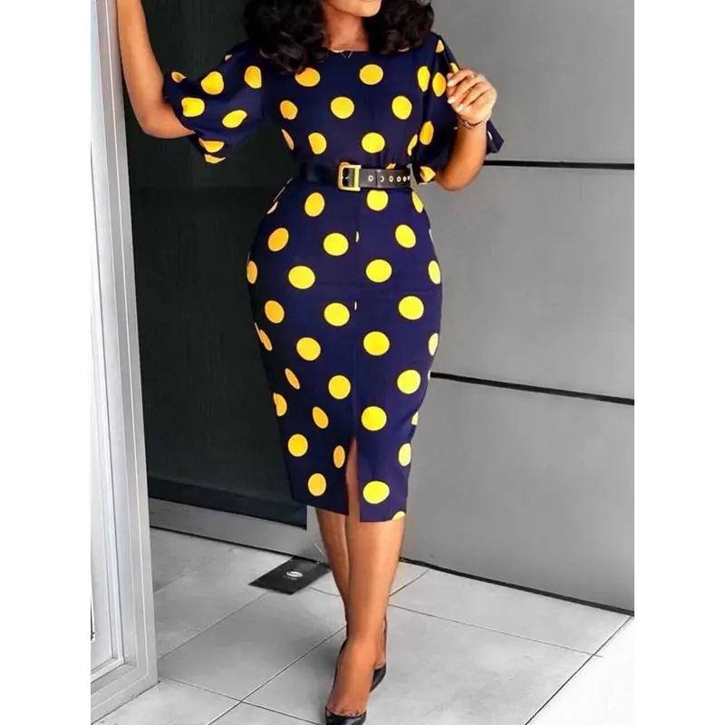 Women Midi Dresses Elegant Blue Office Lady Plus Size Bodycon High Waist Polka Dots Print Split Summer Female Fashion Dress
Women Midi Dresses Elegant Blue Office Lady Plus Size Bodycon High Waist Polka Dots Print Split Summer Female Fashion Dress