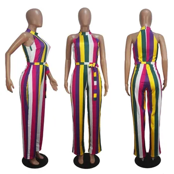 2019 Women Colorful Striped Jumpsuit Bodycon Sleeveless Long Romper Lace Up Belt Wide Leg Elegant Playsuit
2019 Women Colorful Striped Jumpsuit Bodycon Sleeveless Long Romper Lace Up Belt Wide Leg Elegant Playsuit