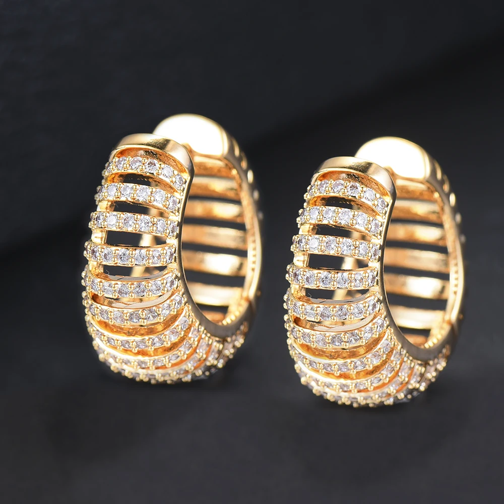 23*12*23mm Women Tiny Hoop Earrings Indian Dubai Type Cubic Zirconia Inlaid Jewelry boucle d'oreille femme 2018 | Украшения и