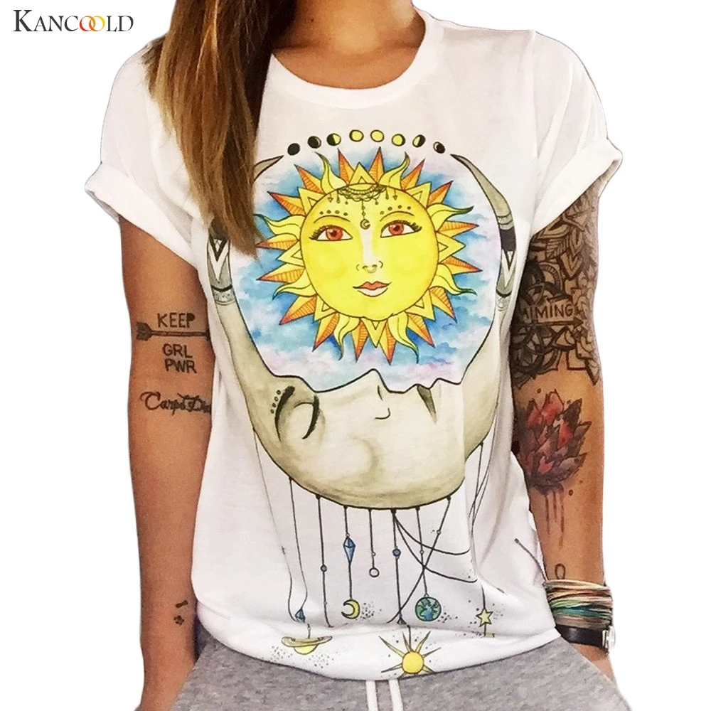 Sun Moon Printed Summer Women Short Sleeve Round Collar Tees Casual Soft Cotton T-shirt Girls Hip Pop Skate Tops Aug4
Sun Moon Printed Summer Women Short Sleeve Round Collar Tees Casual Soft Cotton T-shirt Girls Hip Pop Skate Tops Aug4