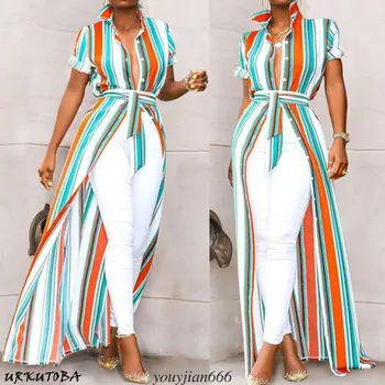 New Fashion Women Summer Striped Long Tops Shirts High Waist Lace Up Ladies Short Sleeve Long Maxi Asymmetrical Blouse
New Fashion Women Summer Striped Long Tops Shirts High Waist Lace Up Ladies Short Sleeve Long Maxi Asymmetrical Blouse