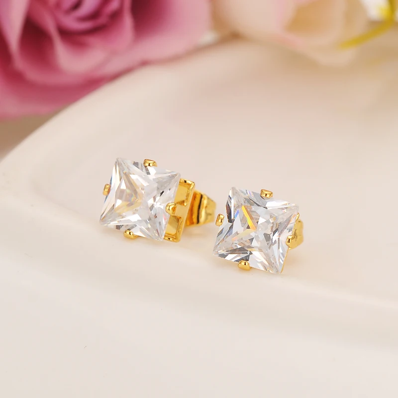 Romantic Luxury Fashion Design 24 k Solid Fine Yellow Gold FINISH Cubic Zirconia Square Wedding Stud Earring for Women
Romantic Luxury Fashion Design 24 k Solid Fine Yellow Gold FINISH Cubic Zirconia Square Wedding Stud Earring for Women
