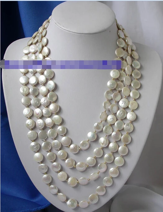 n1356 Stunning 100" 14mm white coin pearl Necklace AAA