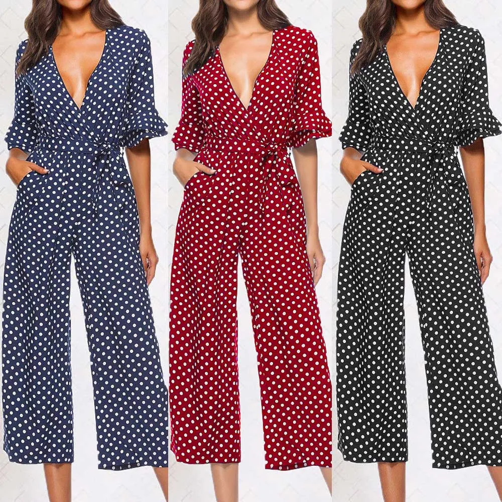 vintage boho Jumpsuit Women Polka Dot Printed elegant V-neck Wide Leg Pants Long Overalls Bandage Office Wear Playsuit#ss
vintage boho Jumpsuit Women Polka Dot Printed elegant V-neck Wide Leg Pants Long Overalls Bandage Office Wear Playsuit#ss
