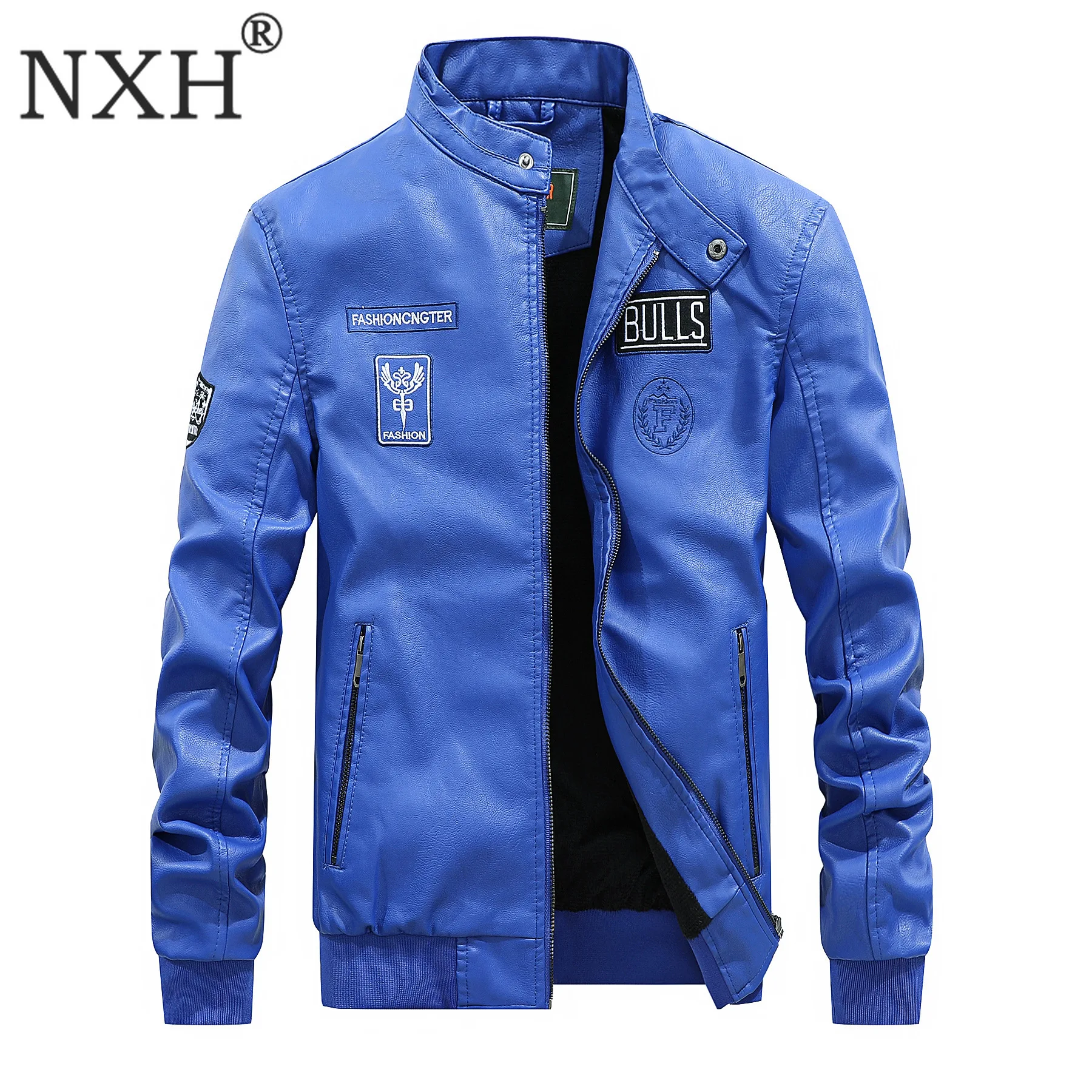 NXH Stand Leather Jacket Men Moto & Biker Wool Liner Jaket Winter Faux Leather Velvet Coat Blue Bulls bomber jacket turtleneck
NXH Stand Leather Jacket Men Moto & Biker Wool Liner Jaket Winter Faux Leather Velvet Coat Blue Bulls bomber jacket turtleneck