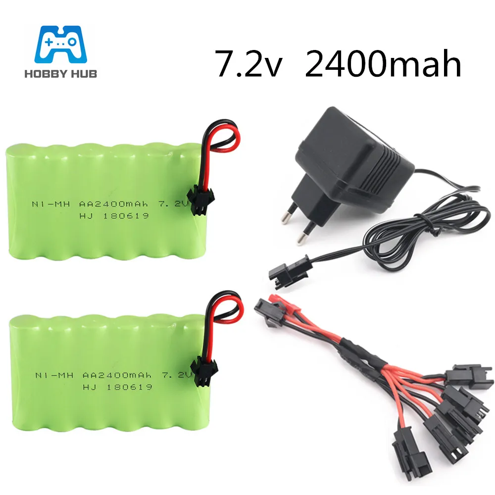 

7.2v 2400mah NI-MH Battery with charger 5in1 cable for RC car ship robot 7.2 v AA nimh High capacity electric toys battery group