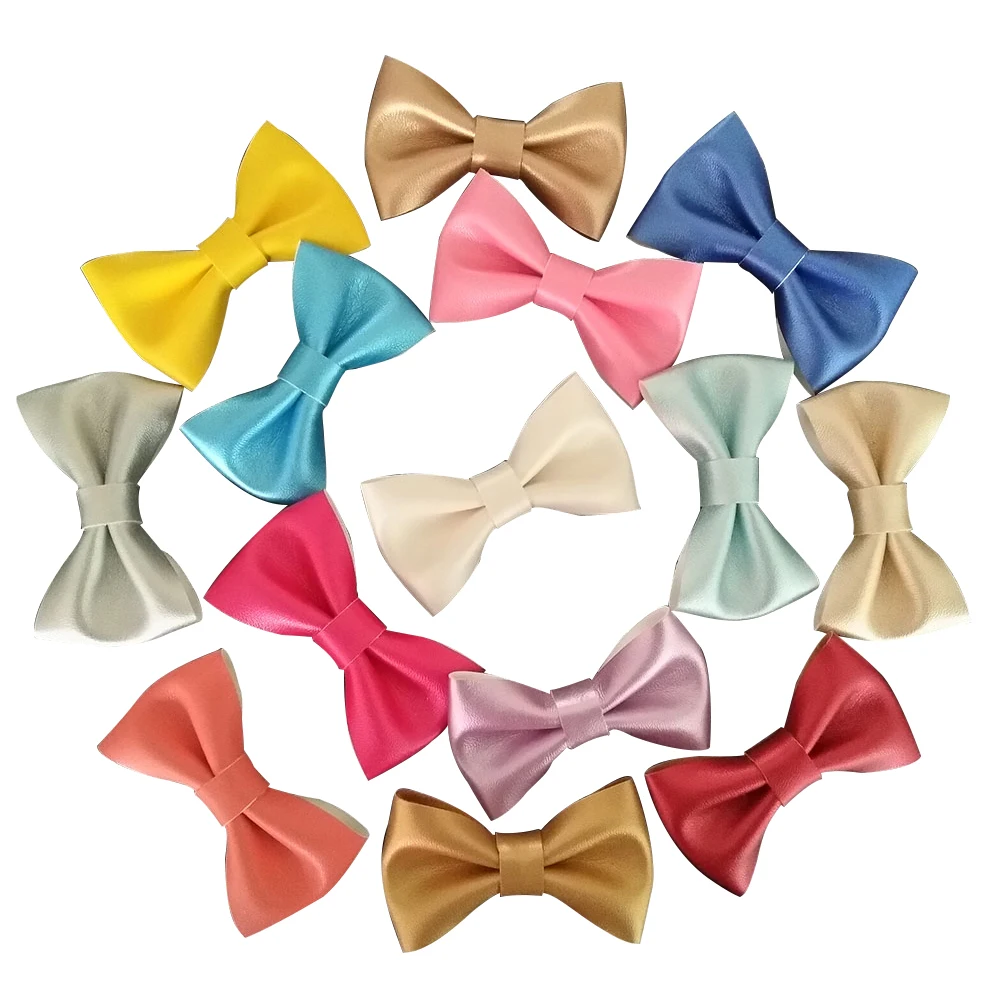 Faux Leather Bows Clips 2.8inch Metallic Color Girl's Hair Baby Bow 2pcs/Lot Free Shipping | Тематическая одежда и
