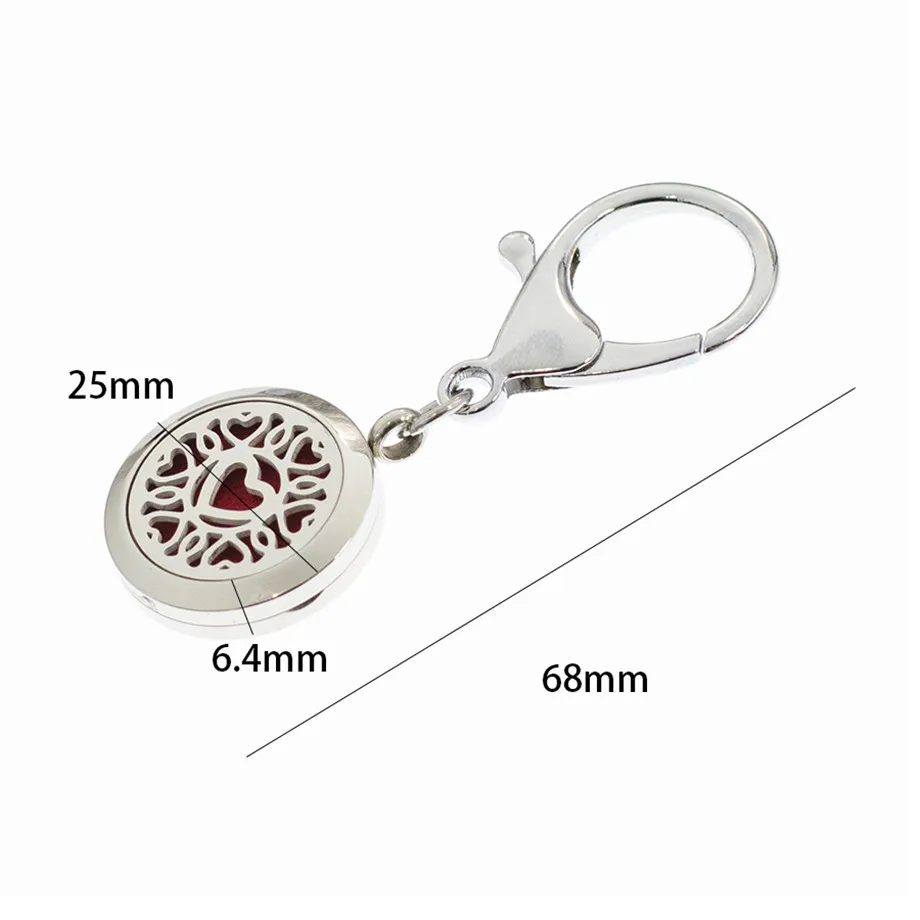 11 styles Key Chain 25mm Ribbon essential oil Locket Stainless Steel Perfume Diffuser chain with Heart shape Lobster clasp | Украшения и