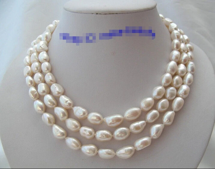 

shipping CLASSIC 3rows big 14mm baroque white freshwater cultured pearls necklace d358