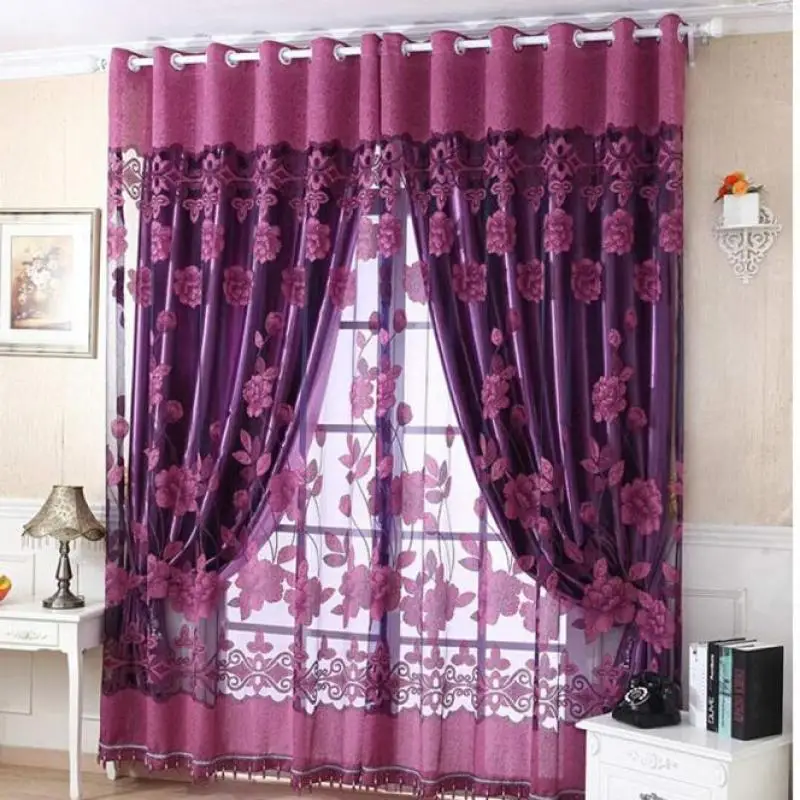 

1PC 1M*2.5M Window Curtains Sheer Voile Tulle for Bedroom Living Room Balcony Kitchen Printed Tulip Pattern Sun-shading Curtain