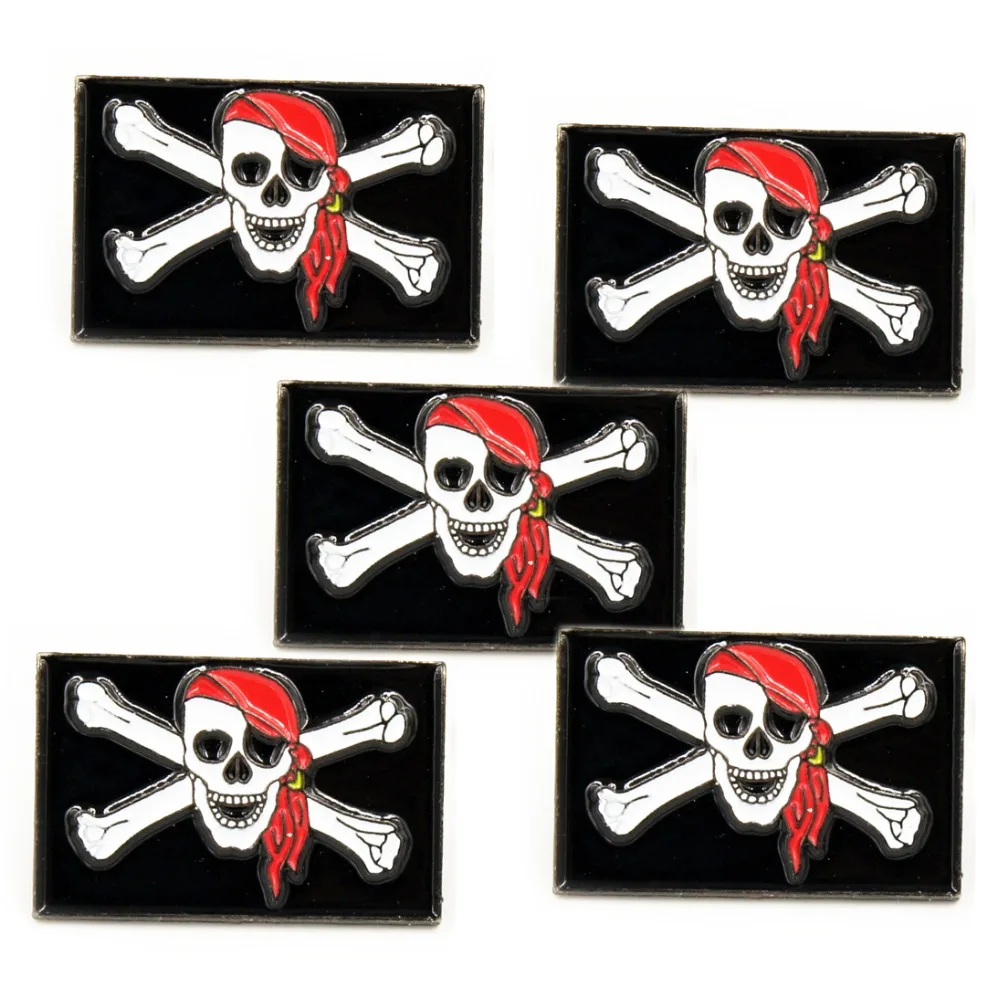 Фото LOTS 5pcs Jolly Roger Flag Pirate Lapel Tie Hat Cap Pin Badge Rebel Skull & Crossbones Biker fans Gifts Jewelry 2.5X 1.6 CM | Украшения