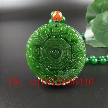 

Natural Green Chinese Dragon Phoenix Carved Jade Pendant Tai Chi Gossip Necklace Charm Jewellery Fashion Amulet Gifts