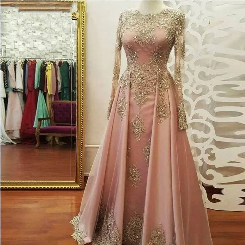 Elegant Women's A-line Satin Long Sleeves Prom Dresses Floor Length Lace Appliques Tulle Beaded Formal Dresses
Elegant Women's A-line Satin Long Sleeves Prom Dresses Floor Length Lace Appliques Tulle Beaded Formal Dresses