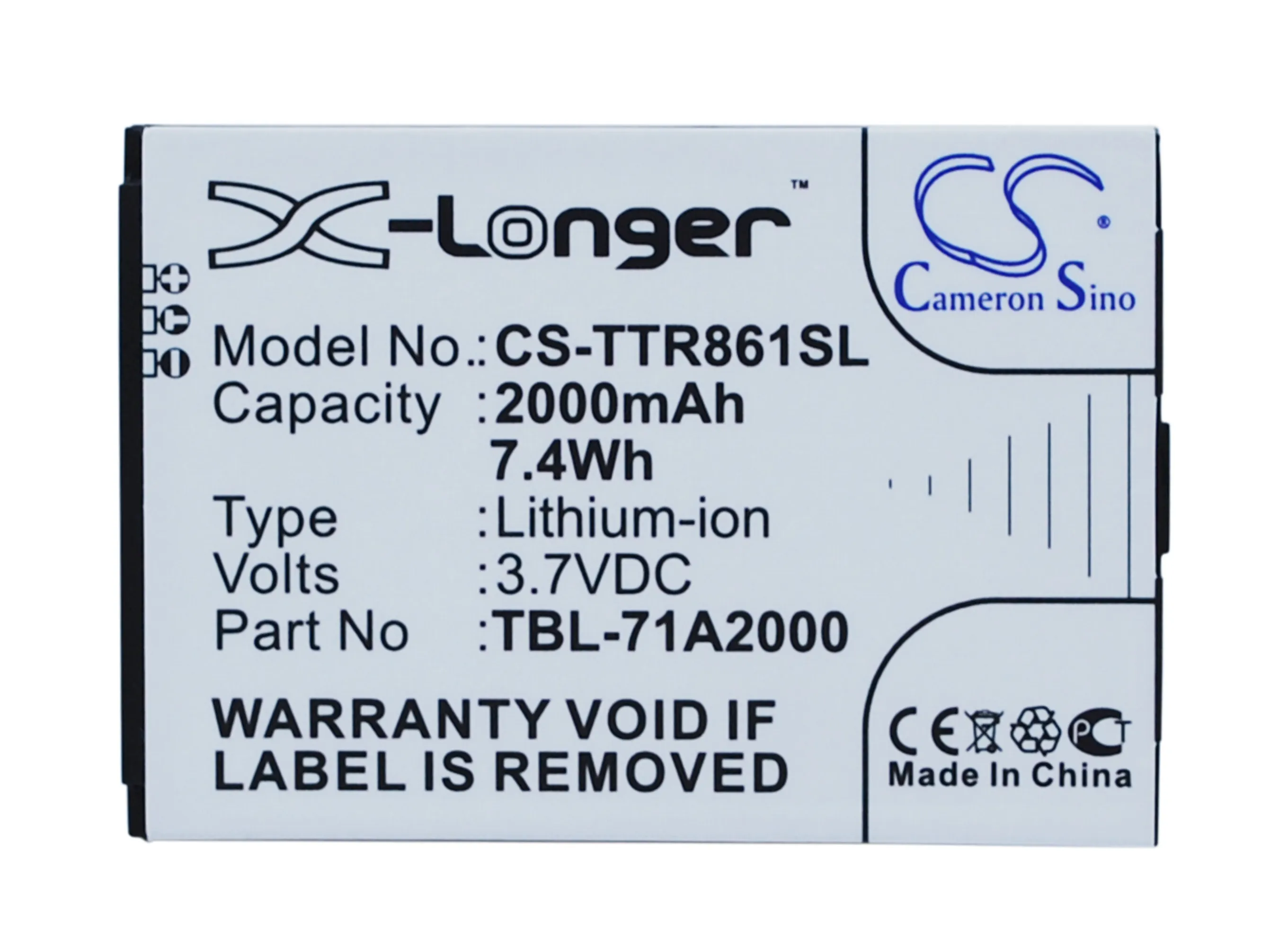 Cameron Sino 2000mAh Battery TBL-71A2000 for TP-Link M5350, M7300, TL-M5350, TL-M7300, TL-TR761, TL-TR861
Cameron Sino 2000mAh Battery TBL-71A2000 for TP-Link M5350, M7300, TL-M5350, TL-M7300, TL-TR761, TL-TR861