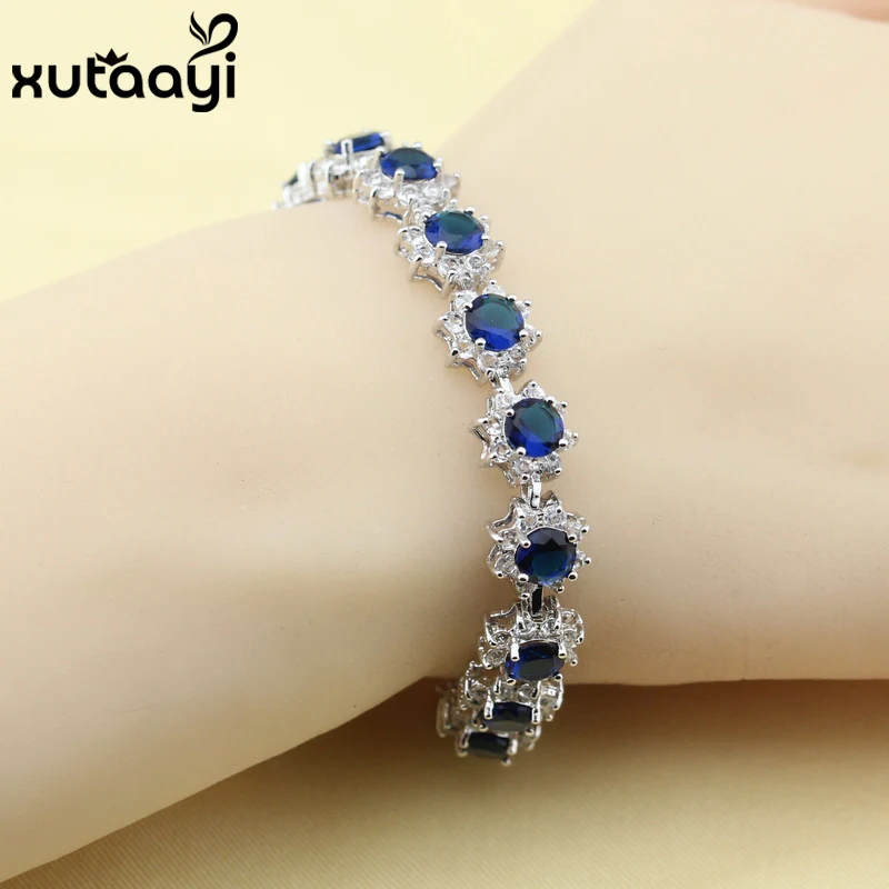 Top Quality Fashion Blue Zircon 925 Silver Overlay Bracelet For Women Adjustable Link Chain Bracelet Length 18+3 cm
Top Quality Fashion Blue Zircon 925 Silver Overlay Bracelet For Women Adjustable Link Chain Bracelet Length 18+3 cm
