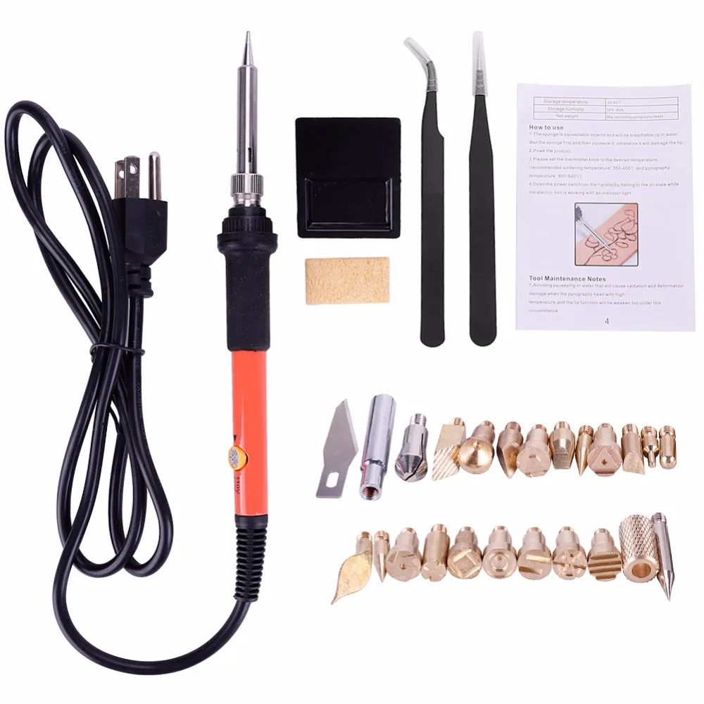 23Pcs/Set Adjustable Wood Burning Pen Set Soldering Iron Carving Pyrography Tool Soldering Welding Tips Kit #276114 
23Pcs/Set Adjustable Wood Burning Pen Set Soldering Iron Carving Pyrography Tool Soldering Welding Tips Kit #276114
