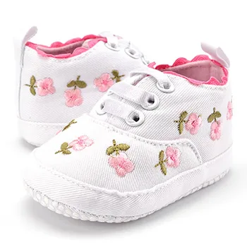 MUPLY Baby Girl Shoes White Lace Floral Embroidered Soft