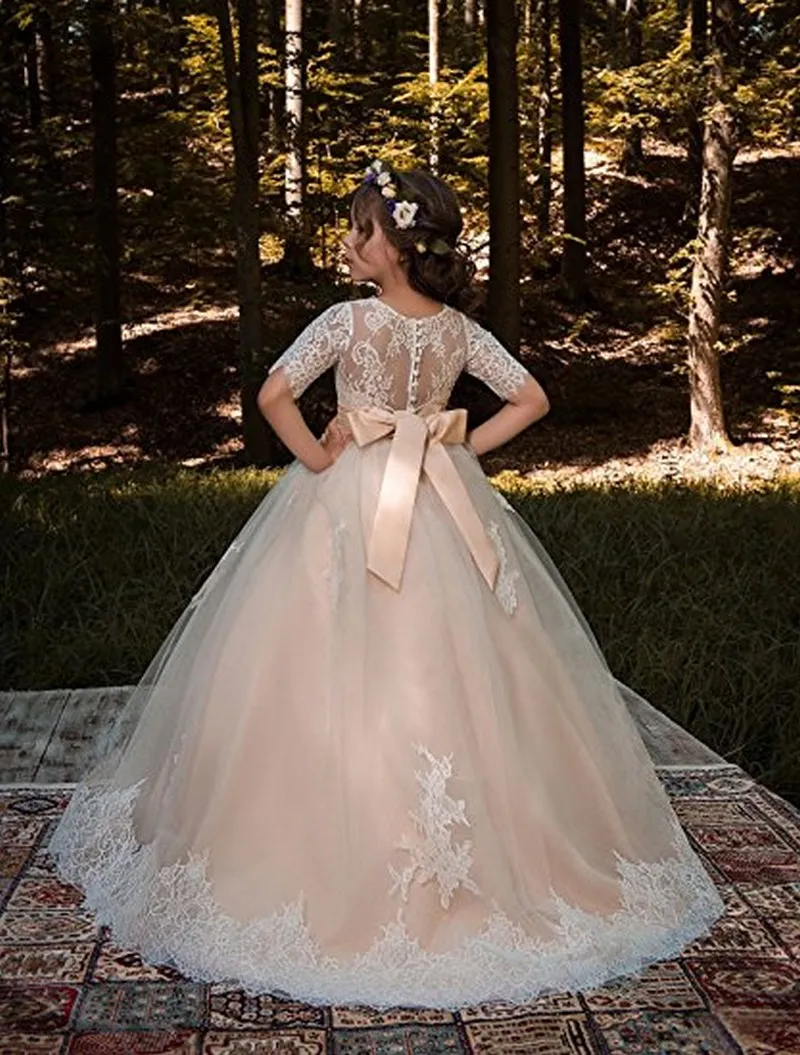 Elegant Champagne Half Sleeve Lace Applique Tulle Ball Gown Flower Girl Dresses for Wedding Birthday TUTU Princess Kids Gown
Elegant Champagne Half Sleeve Lace Applique Tulle Ball Gown Flower Girl Dresses for Wedding Birthday TUTU Princess Kids Gown