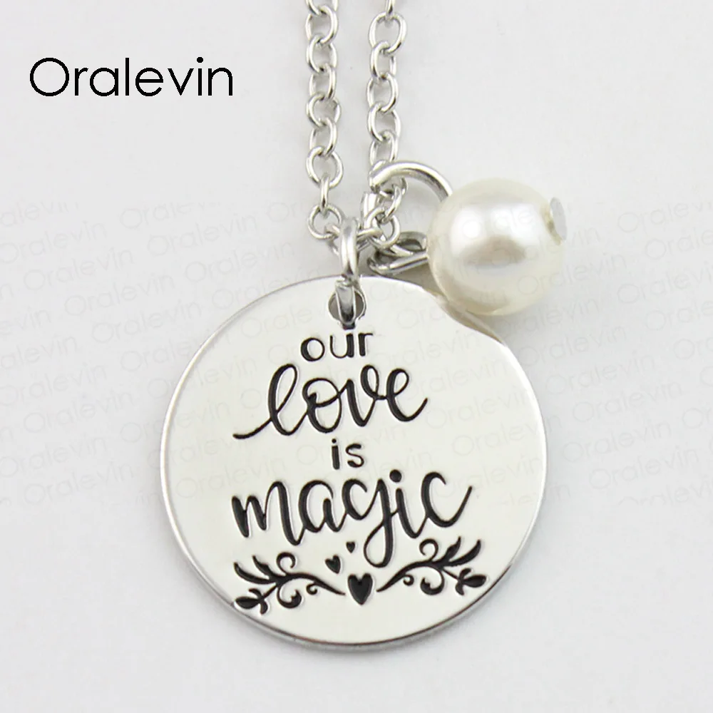 OUR LOVE IS MAGIC Inspirational Hand Stamped Engraved Charms Pendant Necklace for Women Fashion Gift Jewelry 10Pcs/Lot #LN841 | Украшения и
