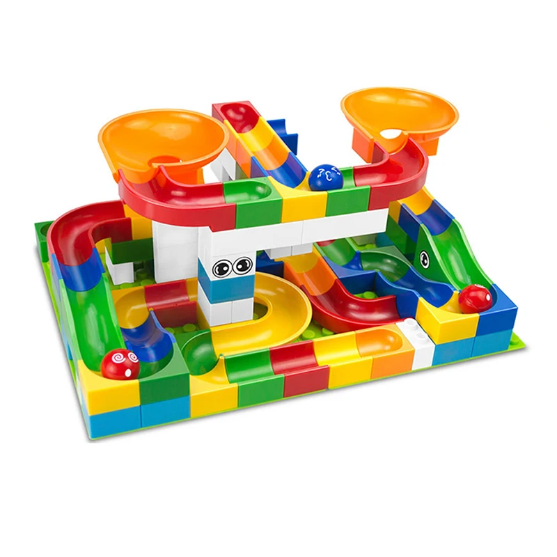 

52pcs Marble Race Run Building Blocks Big Size Educational Bricks Maze Balls Track Compatible Duplo Blocks Gift for Children